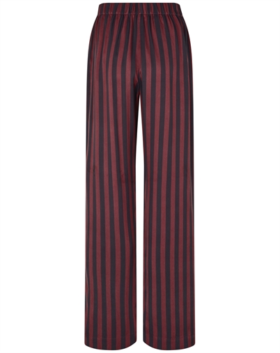 Stine Goya - Elasticated Long Bukser - Navy and Burgundy Wallpaper Stripes